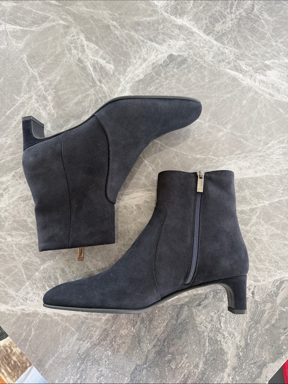 Aquatalia Black Suede Ankle Booties with Low Block Heel